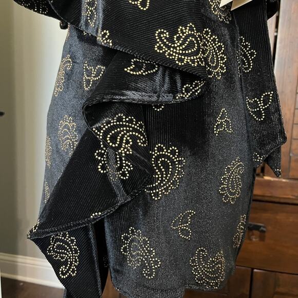 NWT TulaRosa REVOLVE Black Velvet Emily Wrap Dress Gold Paisley Studs XXS - Picture 10 of 15